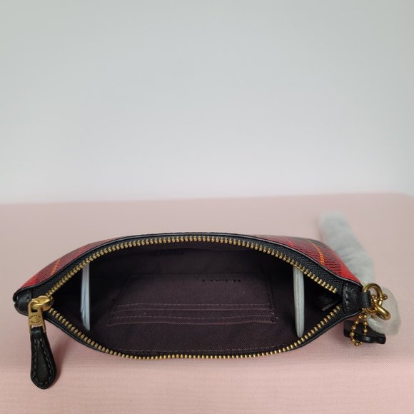 COACH Small Printed Plaid Coated Canvas Wristlet- Red Multi $75. ⭐ - Picture 13 of 16